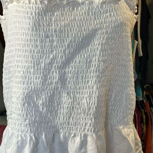 Bar III Women's Smocked Bodice Blouse White XL Standard Casual Spring​